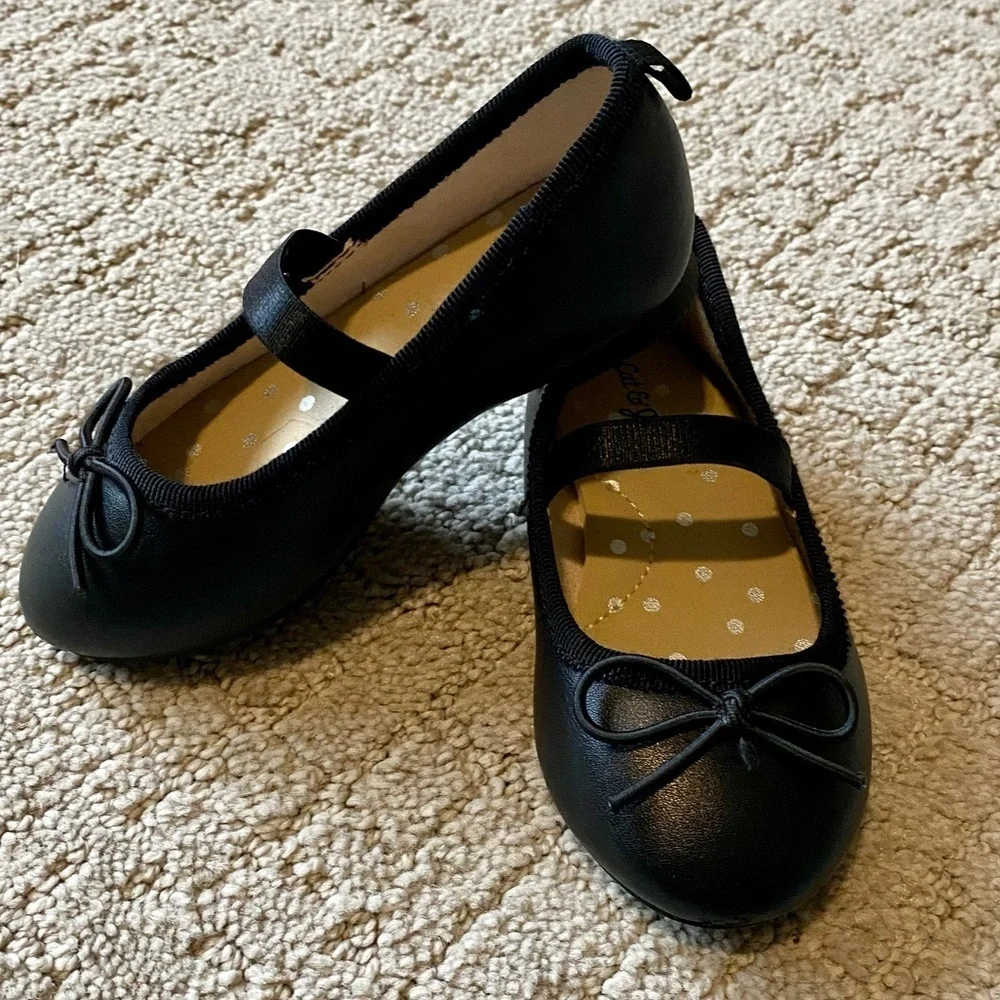 NEW Cat & Jack Black Ballet Flat Dress Shoes with Bow Size 6 Vegan Leather